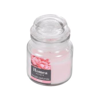 Bougie parfumée rose, 1 mèche, Diamètre 6cm, Pot en verre