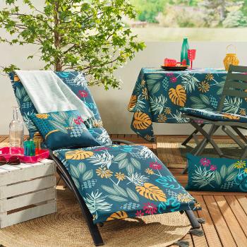 Coussin pour bain de soleil, Thme tropical, Ultra rsistant, dhoussable, Multicolore, 64x190cm, 100% tanche