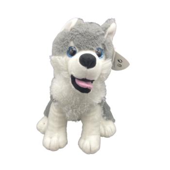 Peluche Husky géant, Gris, 40 x 33 x 26 cm (hxLxl), Polyester