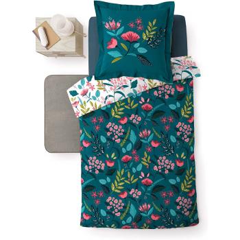 Housse de couette Stessy, Thème floral, Bleu, 140x200cm, 1 personne, 100% Coton Oeko-tex