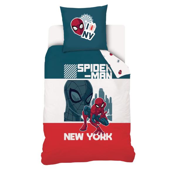 Housse de couette Spiderman New York, Rouge/Bleu, 140x200cm, 1 personne, 100% Coton