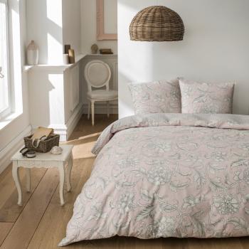 Housse de couette Nomilda, Thème Fleuri, Gris/Rose , Adulte, 220x240cm, 2 personnes, 100% Coton