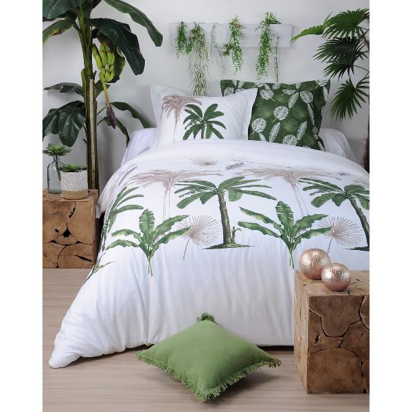 Housse de couette Mayotte, Nature, Blanc/Vert, 240x260cm, 2 personnes, 100% Coton