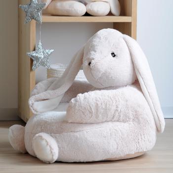 Pouf pour enfant Sasha le Lapin, Beige/Blanc, 45x45cm, Toucher tout doux