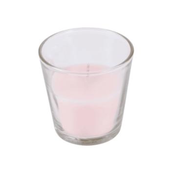 Bougie parfumée rose, 1 mèche, Diamètre 7.5cm, Pot en verre