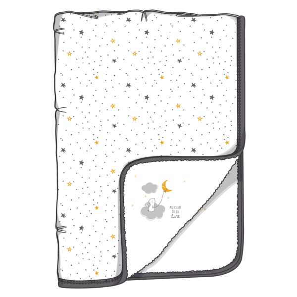 Couverture Petit Lapin, Au clair de la Lune, 85 x 160 cm, Gris/Blanc, 100% Coton Oeko-tex