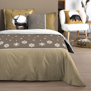 Housse de couette Estrella, Thème hiver, Marron/Taupe, Adulte, 220x240cm, 2 personnes, 100% Coton Oeko-Tex