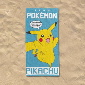 Serviette de plage ou de bain Pokémon Team Pikachu, Bleu ciel, 70x140cm, 100% Coton Oeko-Tex