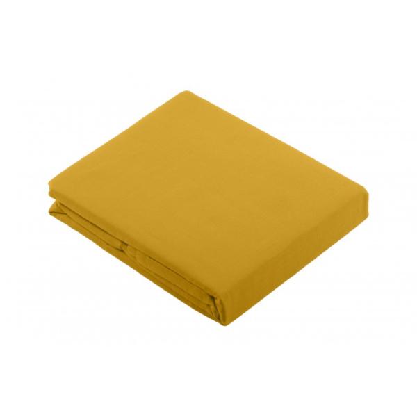 Drap plat uni 240x300cm, 2 personnes, Jaune Moutarde, 100% Coton 57 fils, Oeko-Tex