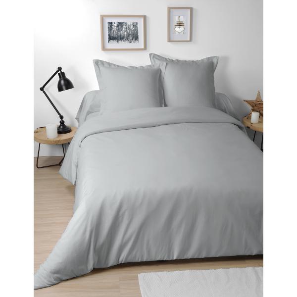 Housse de couette unie 240x220cm, 2 personnes, Perle/Gris clair, 100% Coton 57 fils, Oeko-Tex