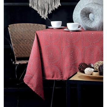 Nappe décorative Kolam, Imprimé Mandala, Toucher relief, 140x240cm, Rouge, 100% Polyester de qualité, Lavable en machine