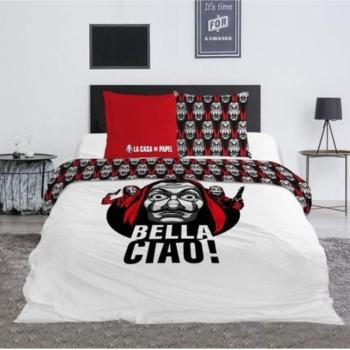 Housse de couette La Casa de Papel Bella Ciao, Edition Collector, Noir/Blanc, 220x240cm, 2 personnes, 100% Coton