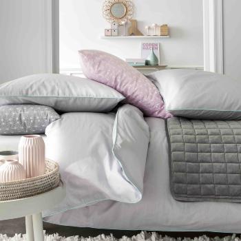 Housse de couette Unie Elina, Gris clair/Bleu ciel, Adulte,220x240cm, 2 personnes, 100% Coton