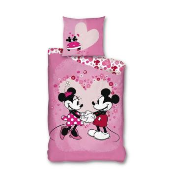 Housse de couette Mickey & Minnie Romance, Rose, 140x200cm, 1 personne, 100% Microfibre de qualité