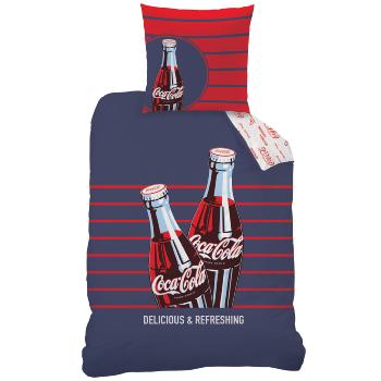 Housse de couette Coca-Cola Lines, Bleu/Rouge, 140x200cm, 1 personne, Polycoton