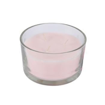Bougie parfumée rose, 3 mèches, Diamètre 13cm, Pot en verre
