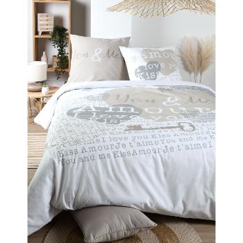 Housse de couette Amour, Thme romantique, Blanc, Adulte, 240x220cm, 2 personnes, 100% Coton, Oeko-tex