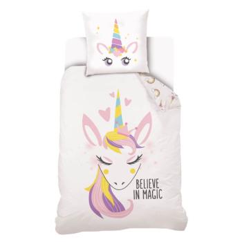 Housse de couette Pretty Licorne, Blanc/Rose, Enfant, 140x200cm, 1 personne, 100% Coton