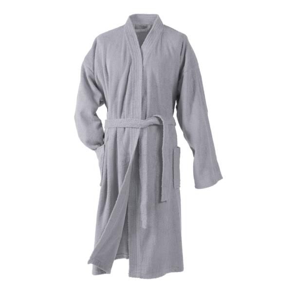 Peignoir de bain en éponge, Col Kimono, Gris, Taille unique, Adulte, 100% Coton