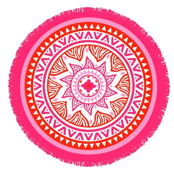 Serviette de plage Ronde, Angel Mandala, Orange/Rose, Diamtre 150cm, 100% Coton, Finition Frange