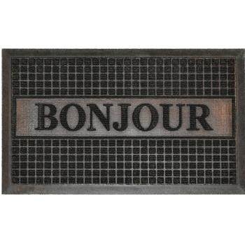 Tapis d'entrée de décoration, Bonjour en relief, Noir, 45x75cm, Caoutchouc/Polypropylène, Intérieur/Extérieur, Antidérapant