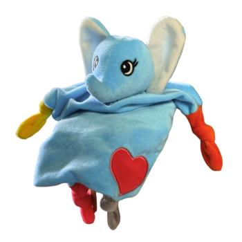 Doudou Mouchoir plat Loulou l'Elphant, Toucher Velours, Bleu, Finition brode, 28cm