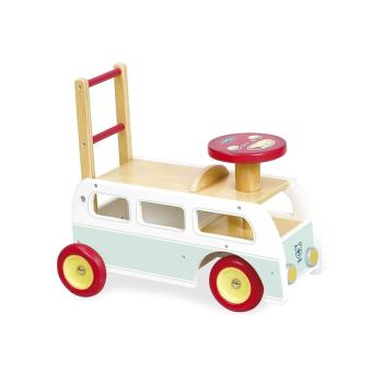 Minibus Porteur et chariot de marche, Vert/Blanc, pour petit garçon, En Bois, 2 en 1