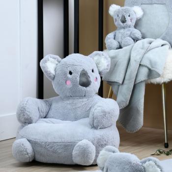 Pouf pour enfant Nikola le Koala, Gris, 45x45cm, Toucher tout doux