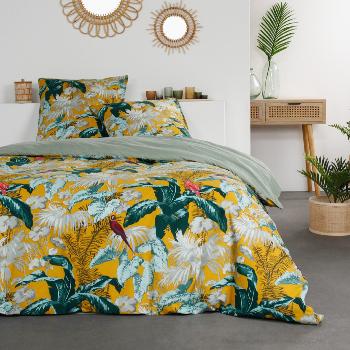 Housse de couette Tropicana, Gamme Sunshine, Jaune/Vert, Adulte, 220x240cm, 2 personnes, 100% Coton, Oeko-Tex