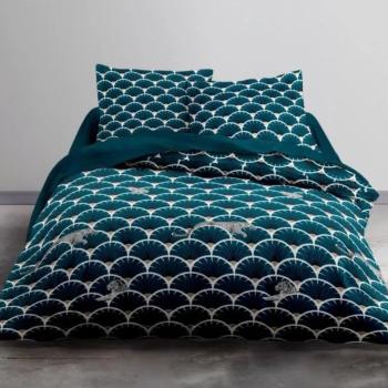 Housse de couette Art déco Tigre, Emeraude, Adulte, 220x240cm, 2 personnes, 100% Coton