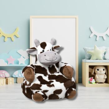 Pouf pour enfant Lise la petite Vache, Marron/Blanc, 45 x 45 cm, Toucher tout doux