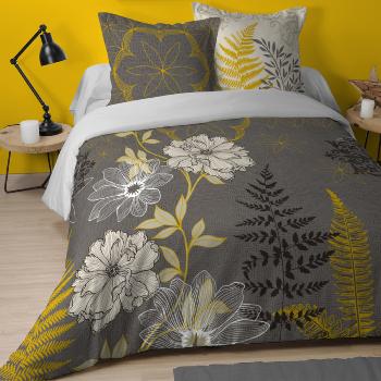 Housse de couette Delia, Thème Fleuri, Taupe/Vert, 220x240cm, 2 personnes, 100% Coton