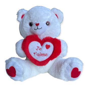 Peluche Ourson Je t'aime, Rouge/Blanc, 22cm, Position assise, Toucher agréable et tout doux, 100% polyester 