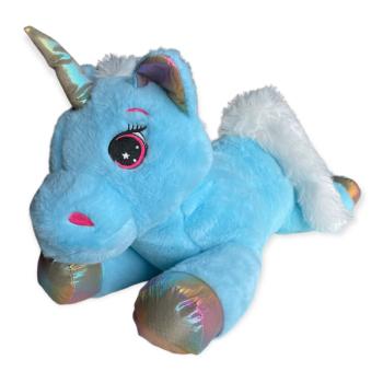 Peluche Licorne XL Sukki, Bleu, 56cm, Position allonge, Toucher agrable et tout doux, 100% polyester 