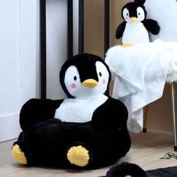 Pouf pour enfant Jemmy le Pingouin, Noir, 45x45cm, Toucher tout doux