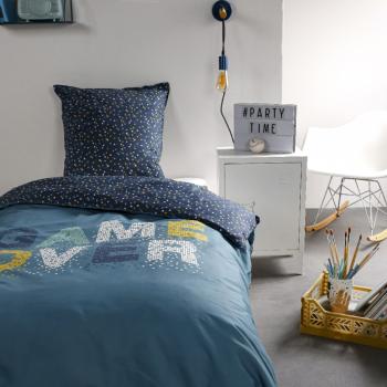 Housse de couette Game Over, Bleu, Enfant, 140x200cm, 1 personne, 100% Coton, Oeko-Tex