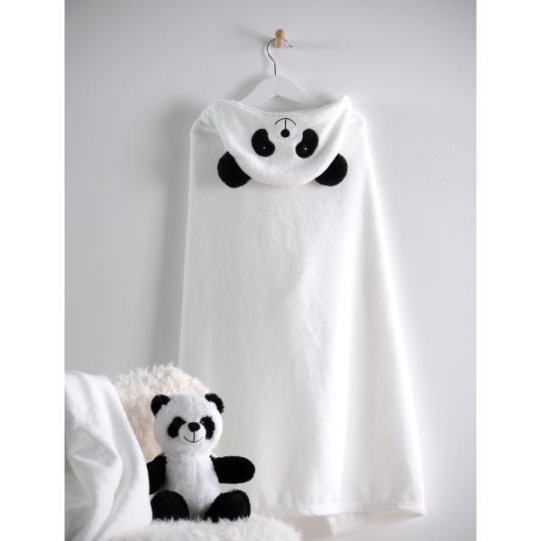 Plaid cape à capuche, Louka le Panda, Noir/Blanc, 100x75cm, 100% Polyester