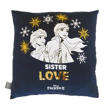 Coussin Reine des Neiges II, Love en Sequin, 40x40cm, Bleu, 100% Microfibre