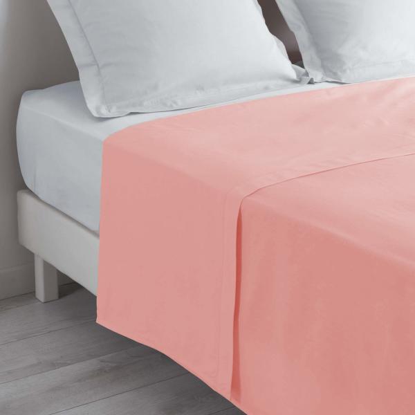 Drap plat uni 240x300cm, 2 personnes, Rose dragée, 100% Coton 57 fils, Oeko-Tex