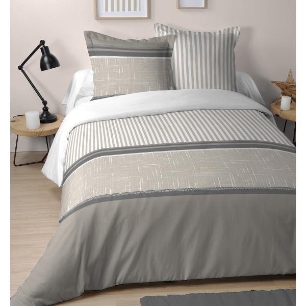 Housse de couette Gibraltar, Thème contemporain, Taupe, Adulte, 220x240cm, 2 personnes, 100% Coton