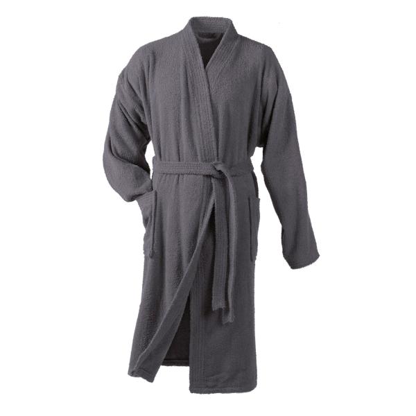 Peignoir de bain en éponge, Col Kimono, Gris anthracite, Taille unique, Adulte, 100% Coton