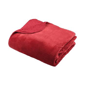 Plaid Moelleux Toronto tout doux, Bi-matière effet mouton, Rouge, 130x160cm, 100% Polyester