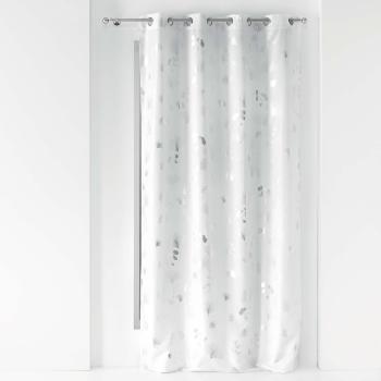 Rideau à oeillets Bloomy, Blanc/Argent, 140x260cm, 100% Polyester, Qualité supérieure, Prêt à poser