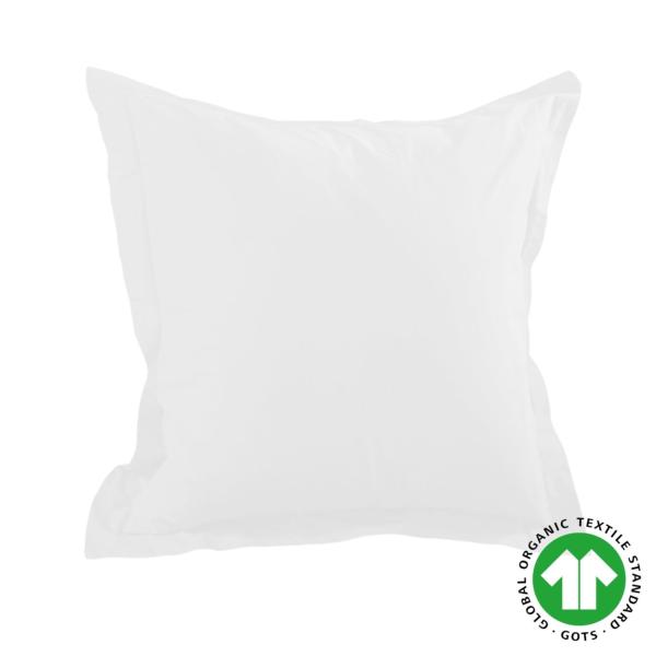 Taie d'oreiller coton biologique, 65x65cm, A volant plat, Blanc, 100% Coton 57 fils, Oeko-Tex