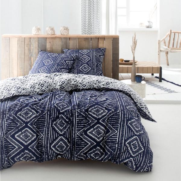 Housse de couette Paros, Blanc/Bleu, Gamme Cyclades, 240x260cm, 2 personnes, 100% Coton