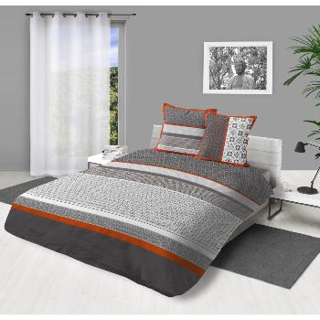 Housse de couette Tchang Gris/Corail, Carreaux de ciment, 220x240cm, 2 personnes, 100% Coton