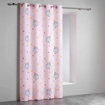 Rideau à Oeillets Licorne, Lilirose, 140x260cm, Rose/Gris, 100% Microfibre