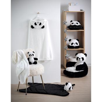 Coffret cadeau Plaid + Doudou peluche Louka le Panda, Noir/Blanc, 75x75cm, 100% Polyester