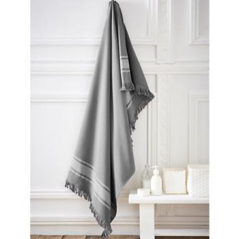 Fouta de plage, doublée éponge, Cabane de la plage, Gris, 100x190cm, 100% Coton, Douce et absorbante