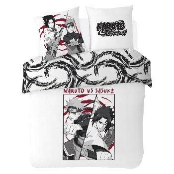 Housse de couette Naruto vs Sasuke, Shippuden, Blanc/Noir/Rouge, 200x200cm, 100% Coton